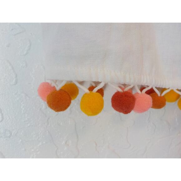 Forever 21 White Mini Skirt with Pom Pom Trim Hem Women size Small Linen Rayon - Picture 3 of 6